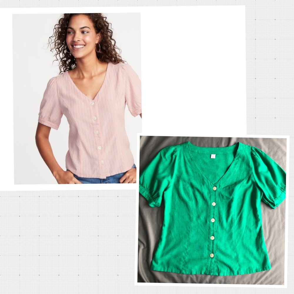 Old Navy V-Neck Puff Sleeve Button Front Top